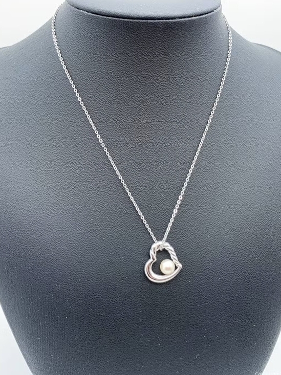 Jewelry - Sterling Silver Heart Pendant Necklace with Akoya Pearl